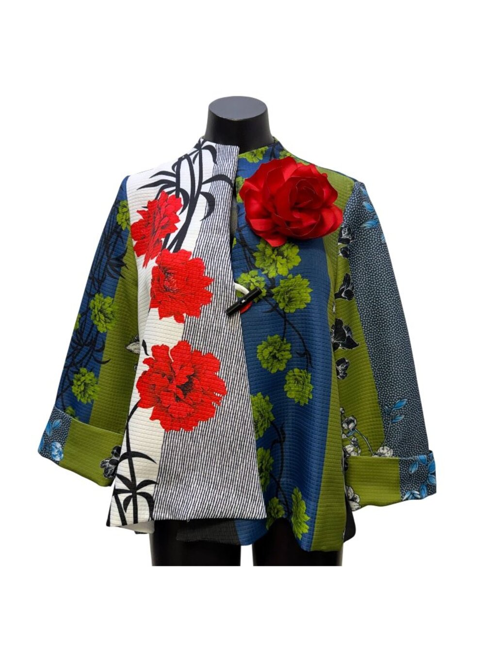 IC Collection Multicolor Kimono Jacket With Floral Brooch S